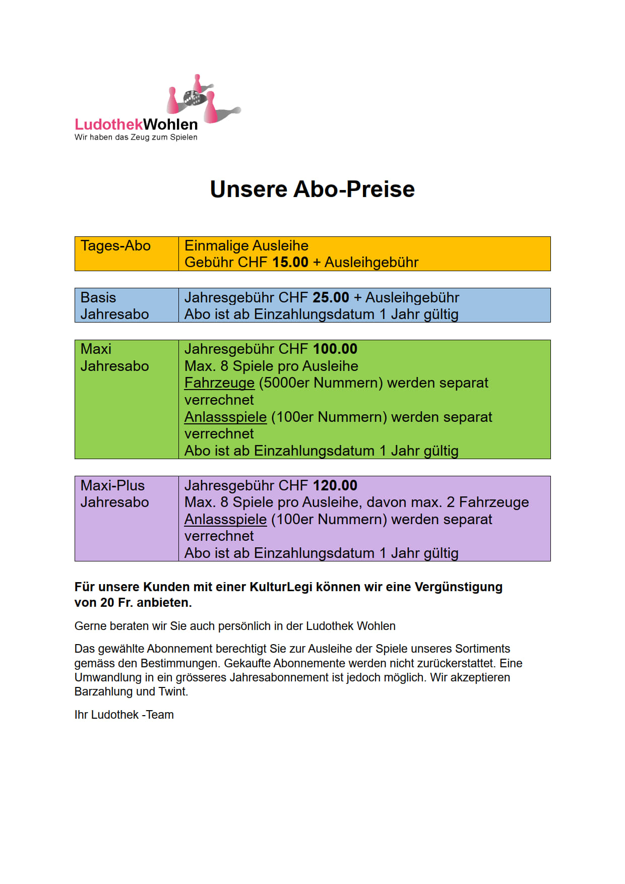 Neue Abo Preise ab 1. Mai 23 1